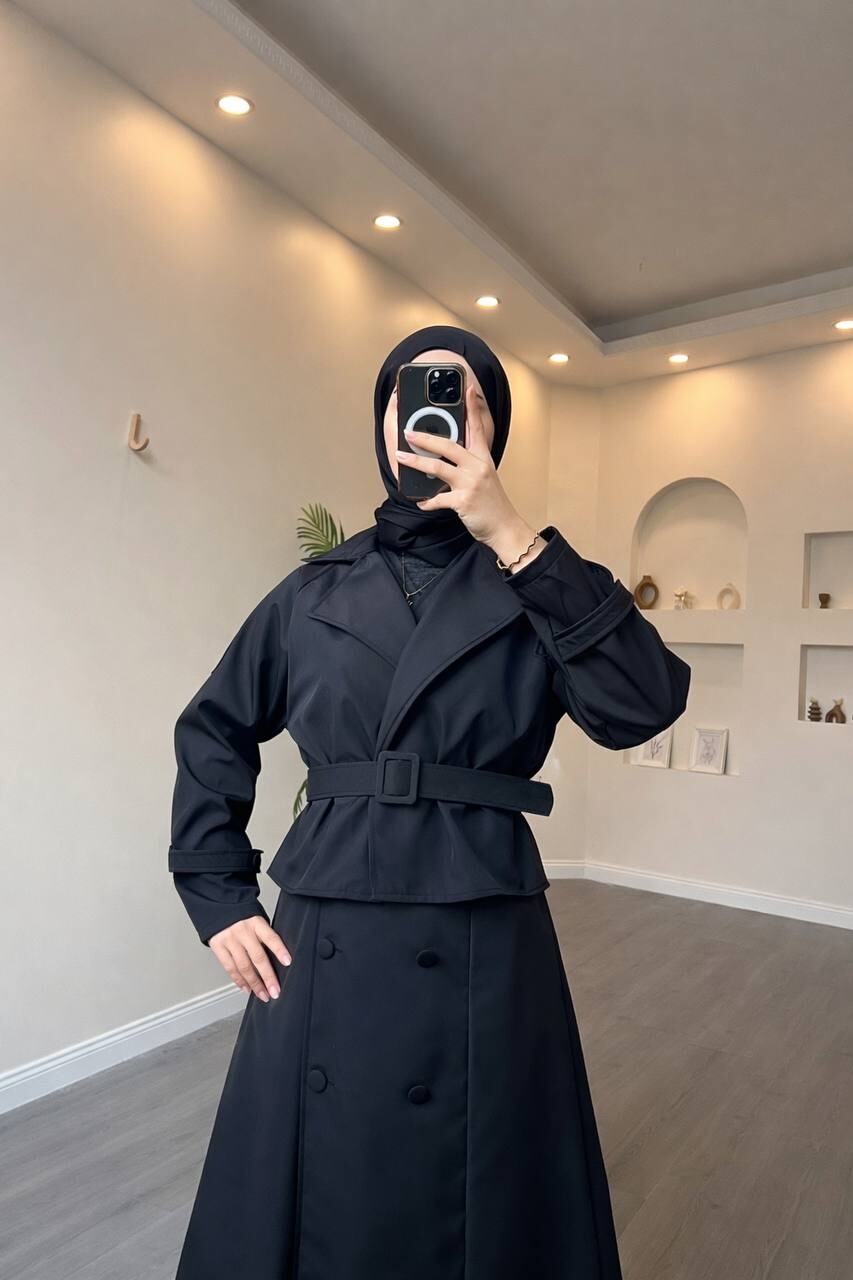 FOR YOU MODA - 4570-21PX-1فستان قطعتين -اسود (1)