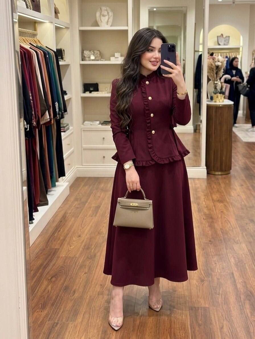 FOR YOU MODA - 4748-13F-5 طقم تنوره ماروني