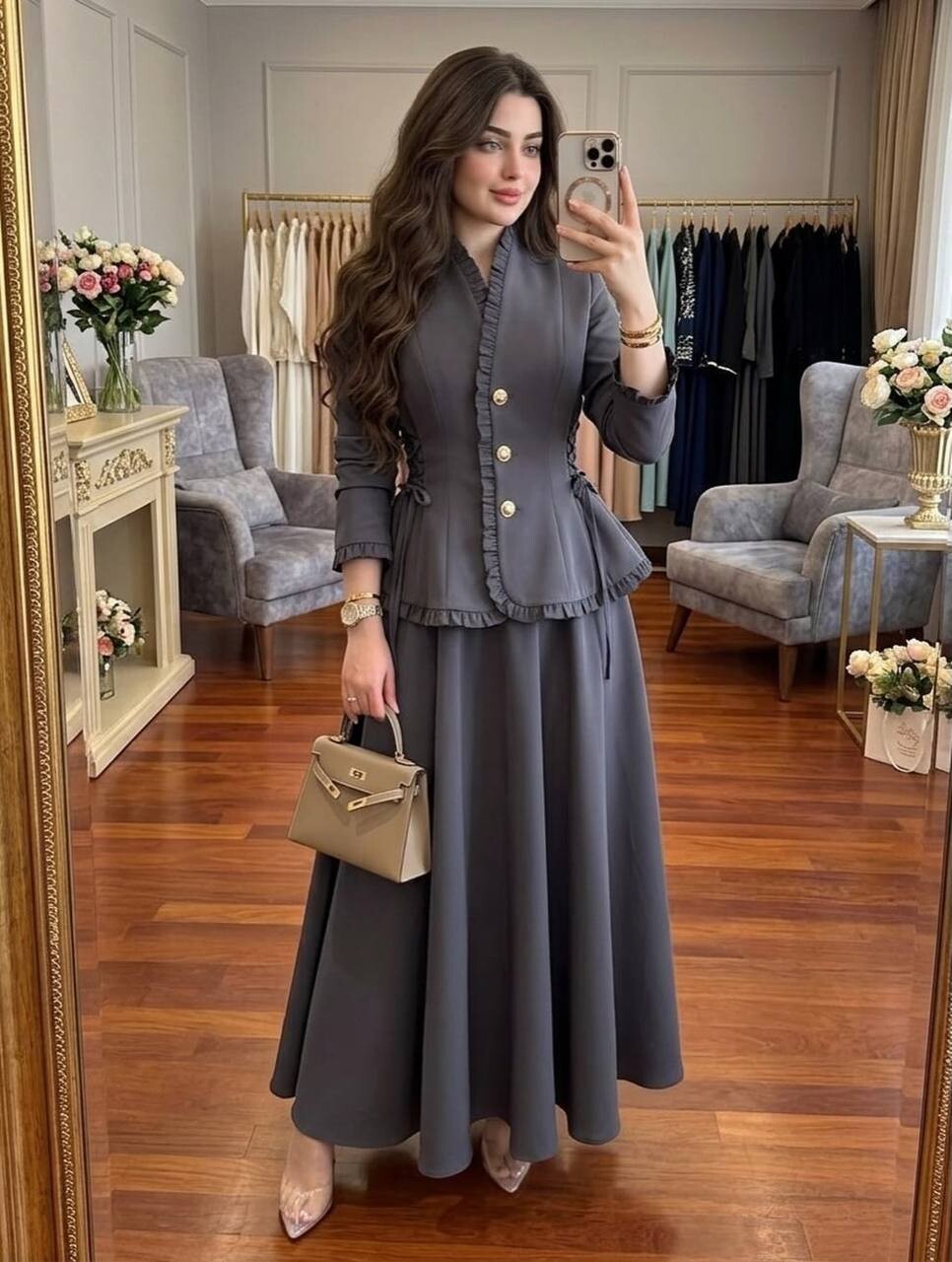 FOR YOU MODA - 4748-13F-4 طقم تنوره رصاصي