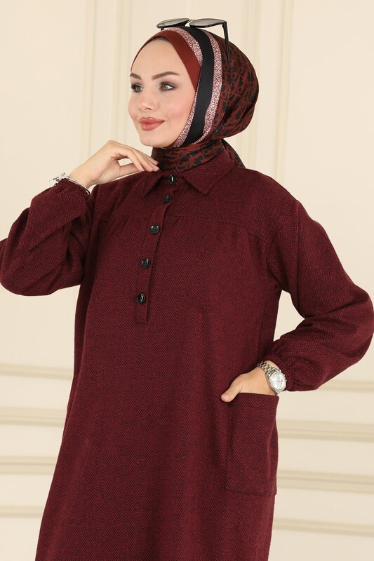 BENG - 4939-PX6-5 فستان ياخة قميص - ماروني