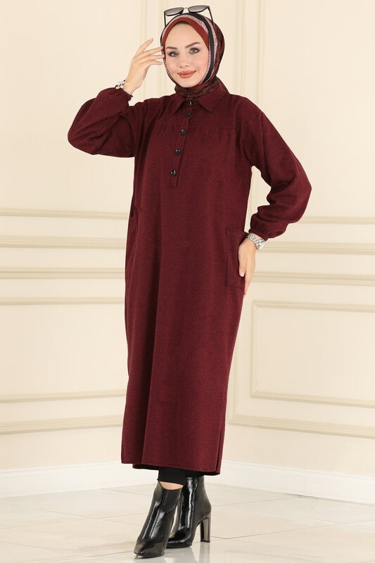 BENG - 4939-PX6-5 فستان ياخة قميص - ماروني (1)