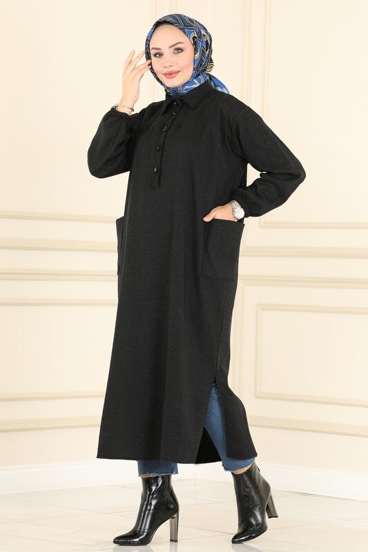 BENG - 4939-PX6-1 فستان ياخة قميص - اسود (1)