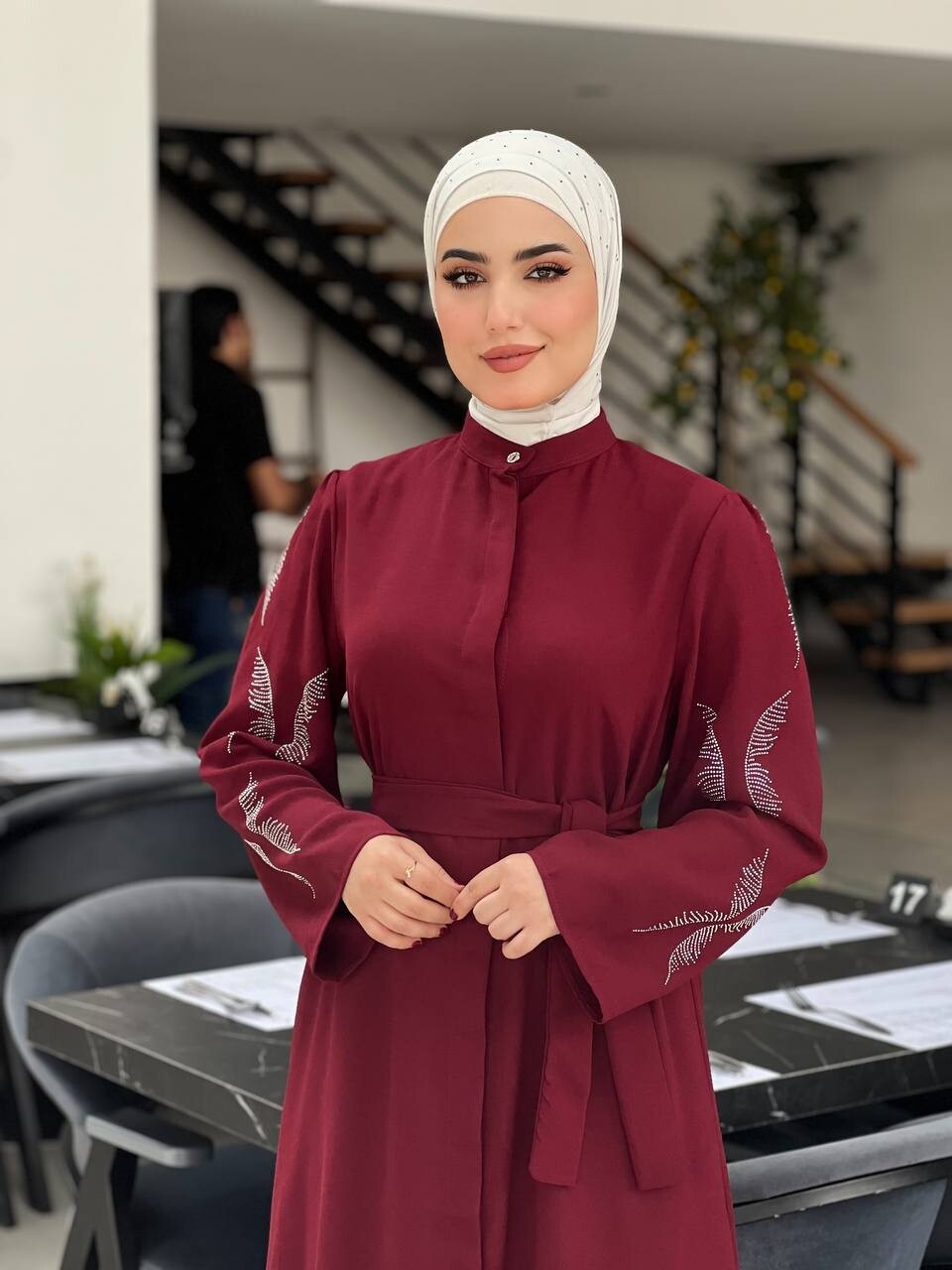 5008-41O-3 فستان لون - ماروني - Thumbnail