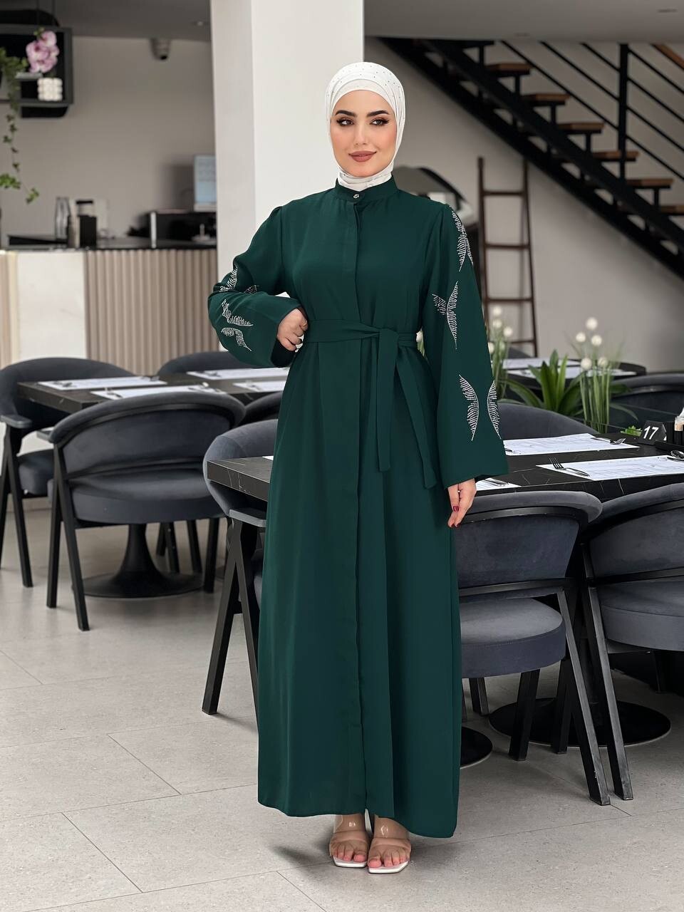 5008-41O-4 فستان لون - اخضر - Thumbnail