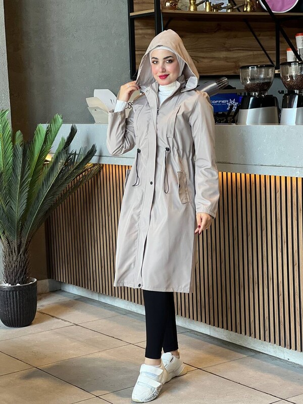 FOR YOU MODA - 5263-45R-3 ترانش كوت مطري ساده مبطن- بيج (1)