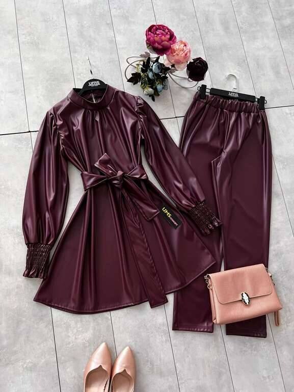 UMS - 5412-31I-4 طقم جلد مع حزام ماروني