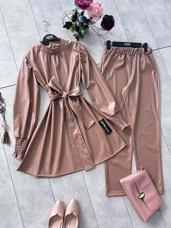 UMS - 5412-31I-5 طقم جلد مع حزام بيج