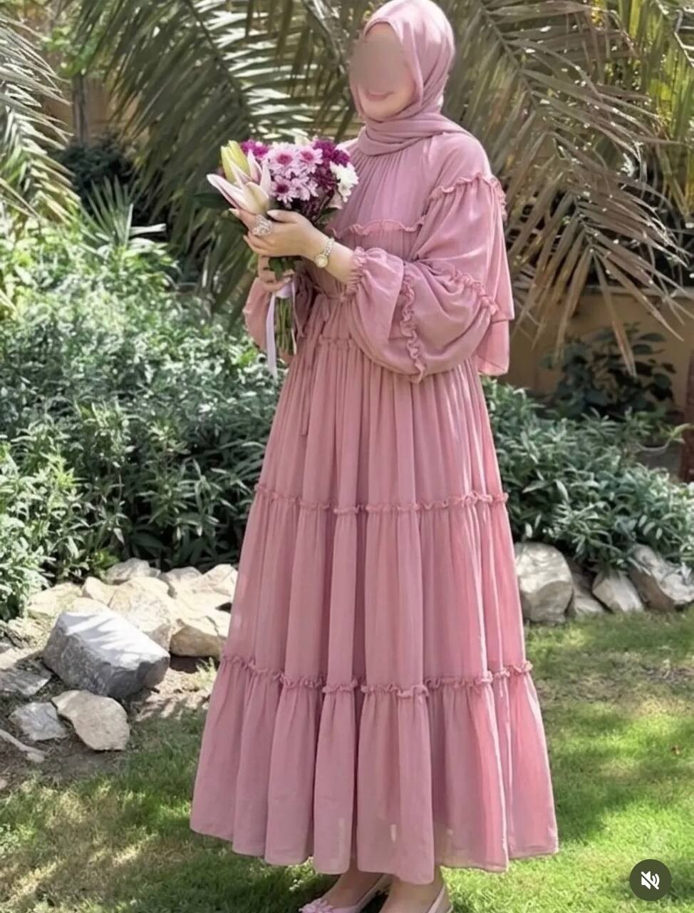 FOR YOU MODA - 5522-24M- فستان شيفون -وردي 3