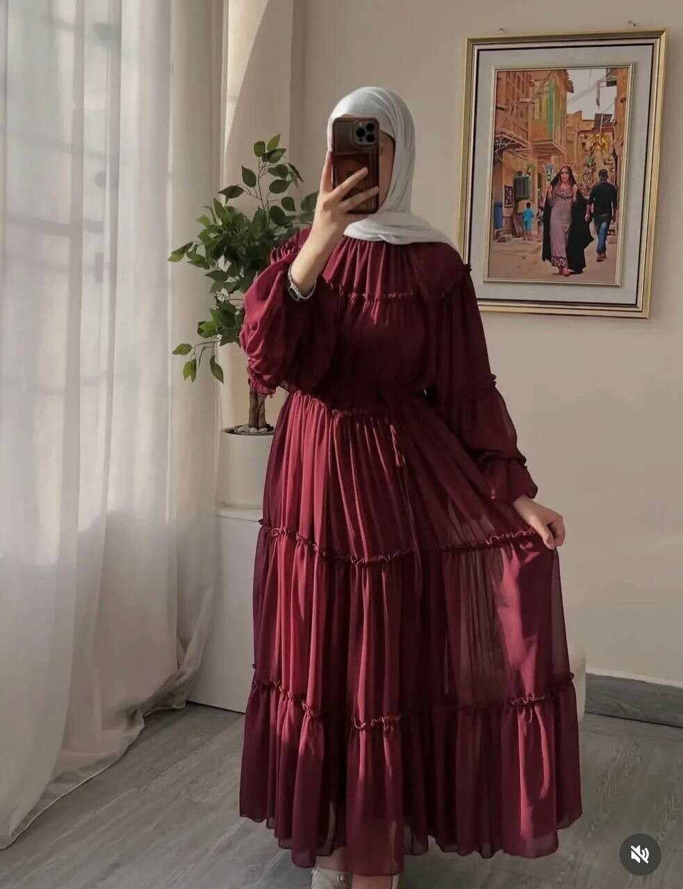 FOR YOU MODA - 5522-24M- فستان شيفون -ماروني 6