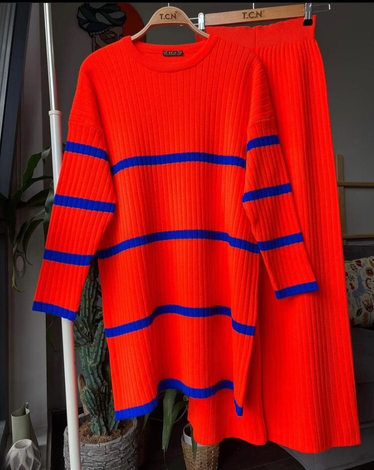 TC - 5890-17Y-7 طقم قطعتين تريكو برتقالي