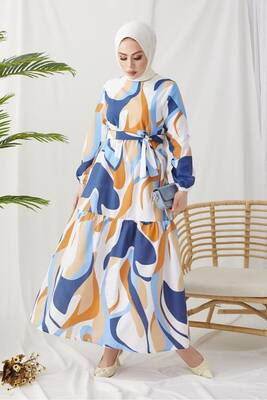 BENG - 6044-45M-3 فستان سادة مع حزام BENG - 6044-45M-3 فستان سادة مع حزام