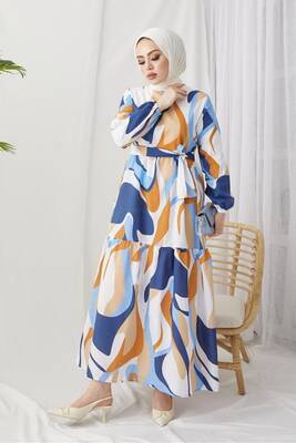 BENG - 6044-45M-3 فستان سادة مع حزام (1) BENG - 6044-45M-3 فستان سادة مع حزام (1)