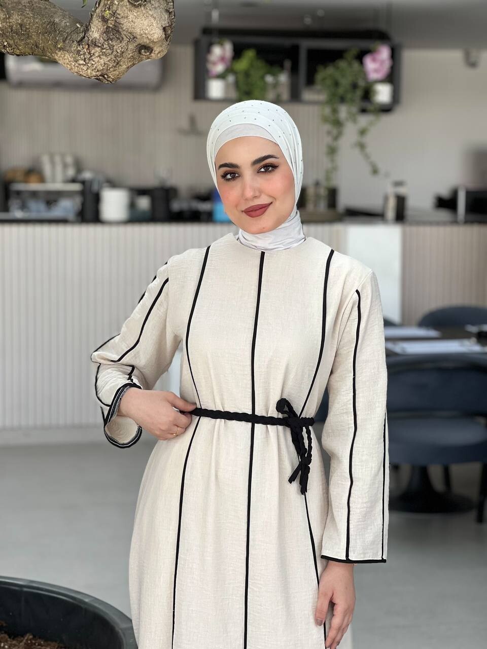 61495-21K-1 فستان - بيج - اسود - Thumbnail