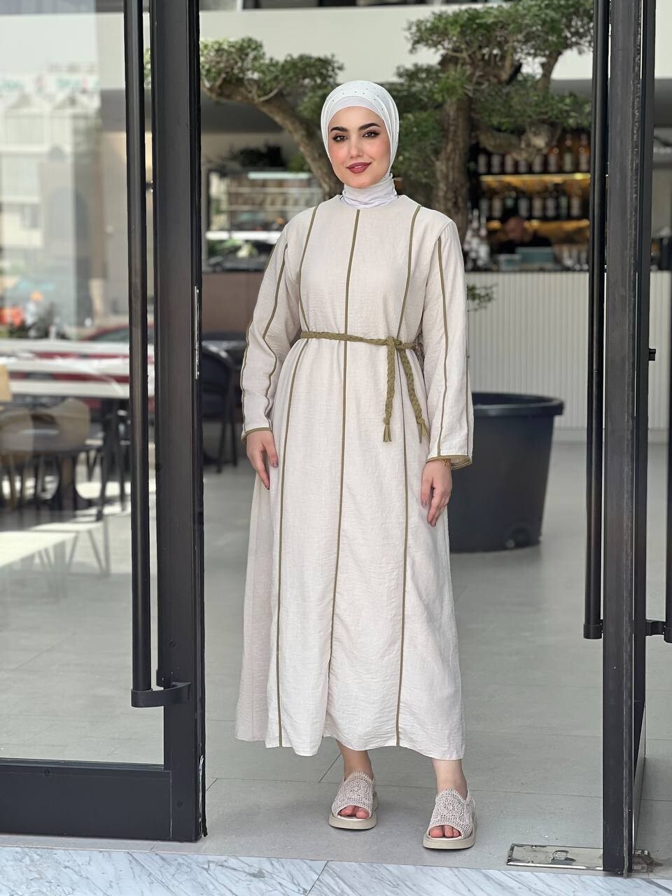 61495-21K-3 فستان - بيج - خاكي - Thumbnail