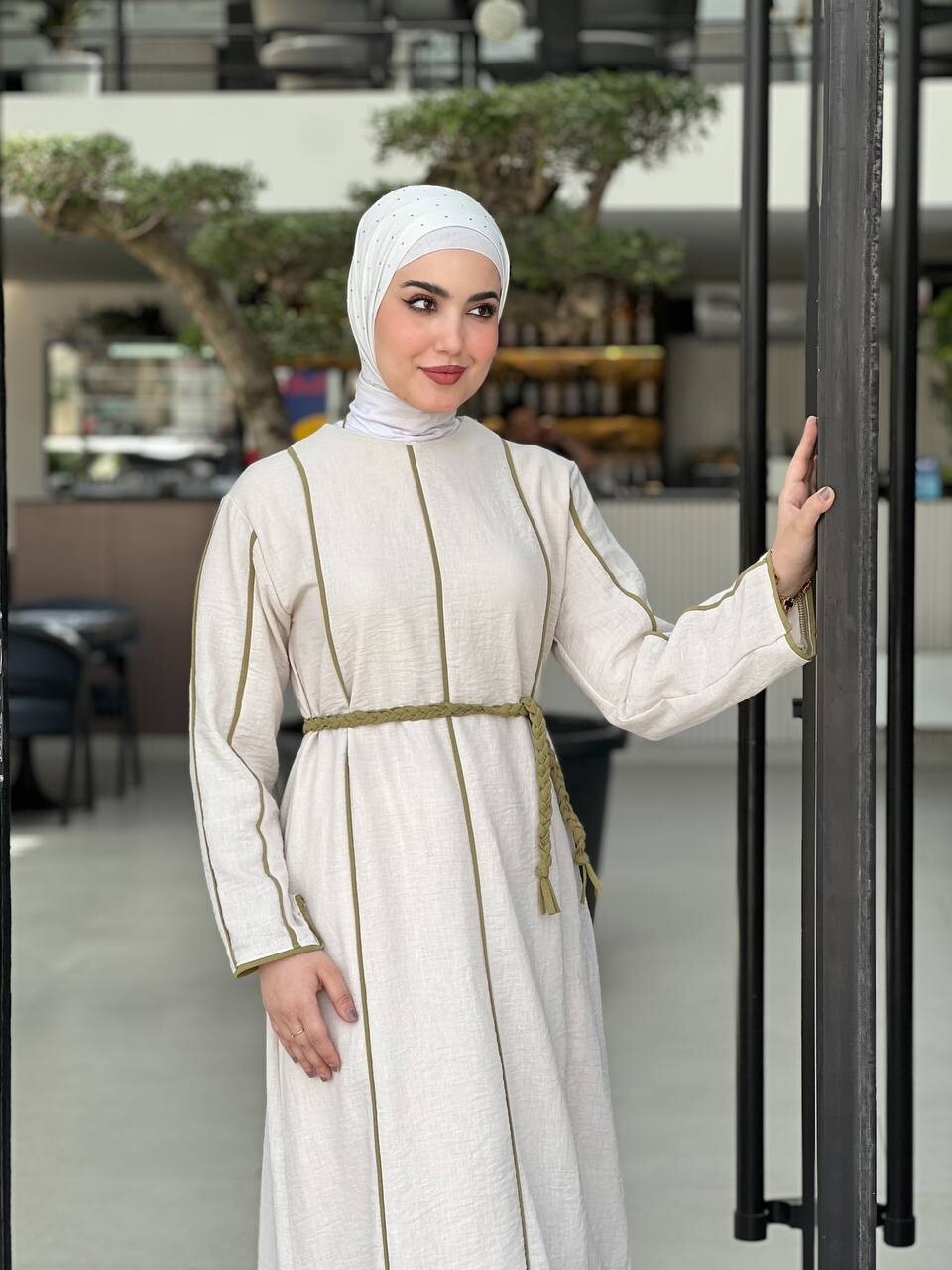 61495-21K-3 فستان - بيج - خاكي - Thumbnail