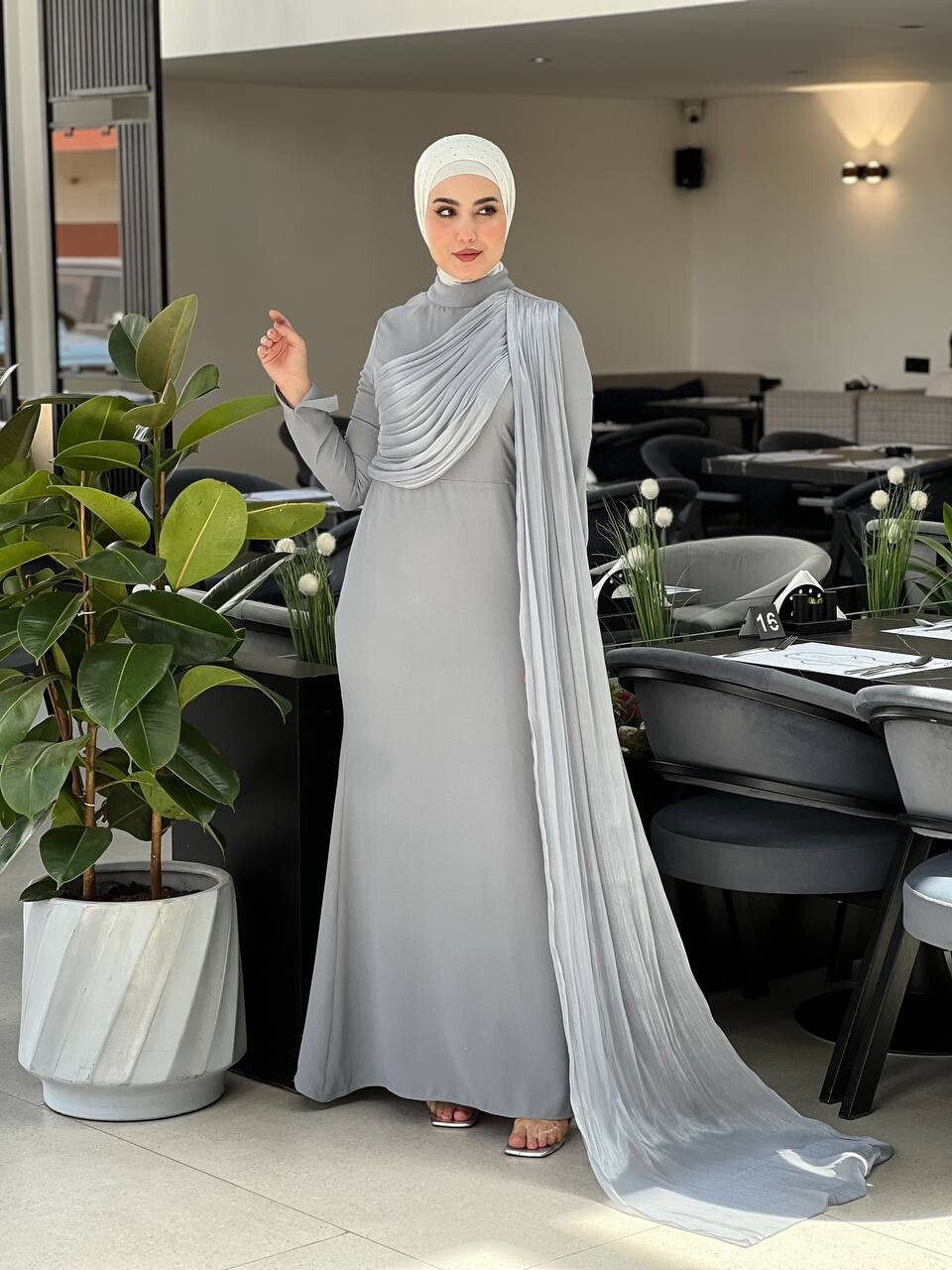 61531-29F-1 فستان لون - رصاصي - Thumbnail