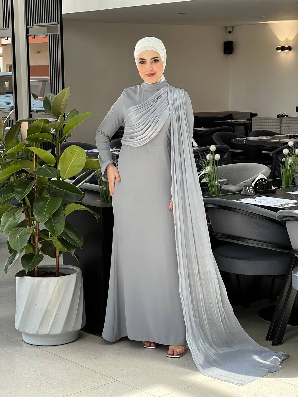 61531-29F-1 فستان لون - رصاصي - Thumbnail