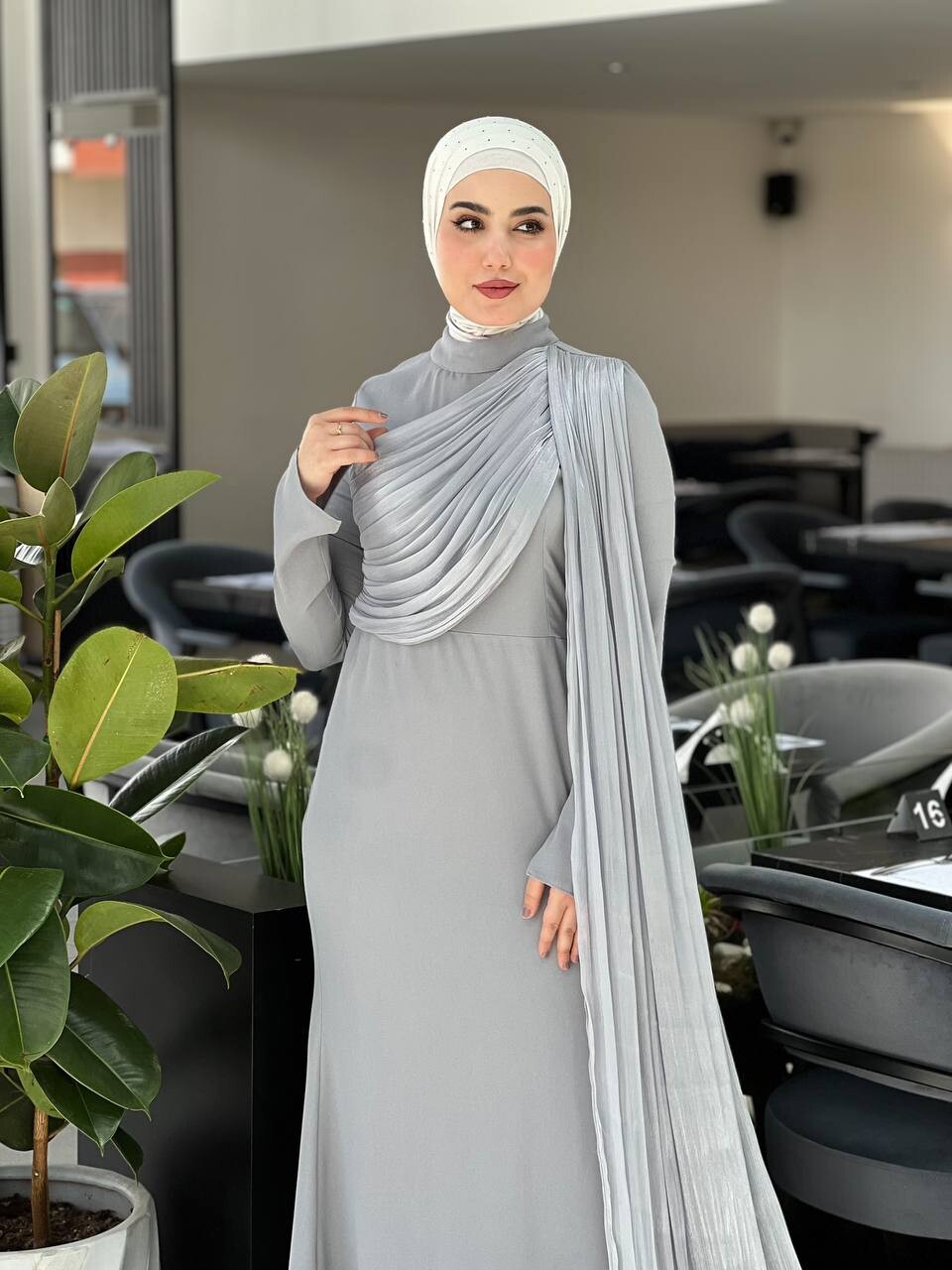 61531-29F-1 فستان لون - رصاصي - Thumbnail