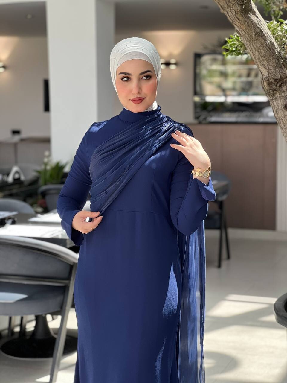 61531-29F-3 فستان لون - نيلي - Thumbnail