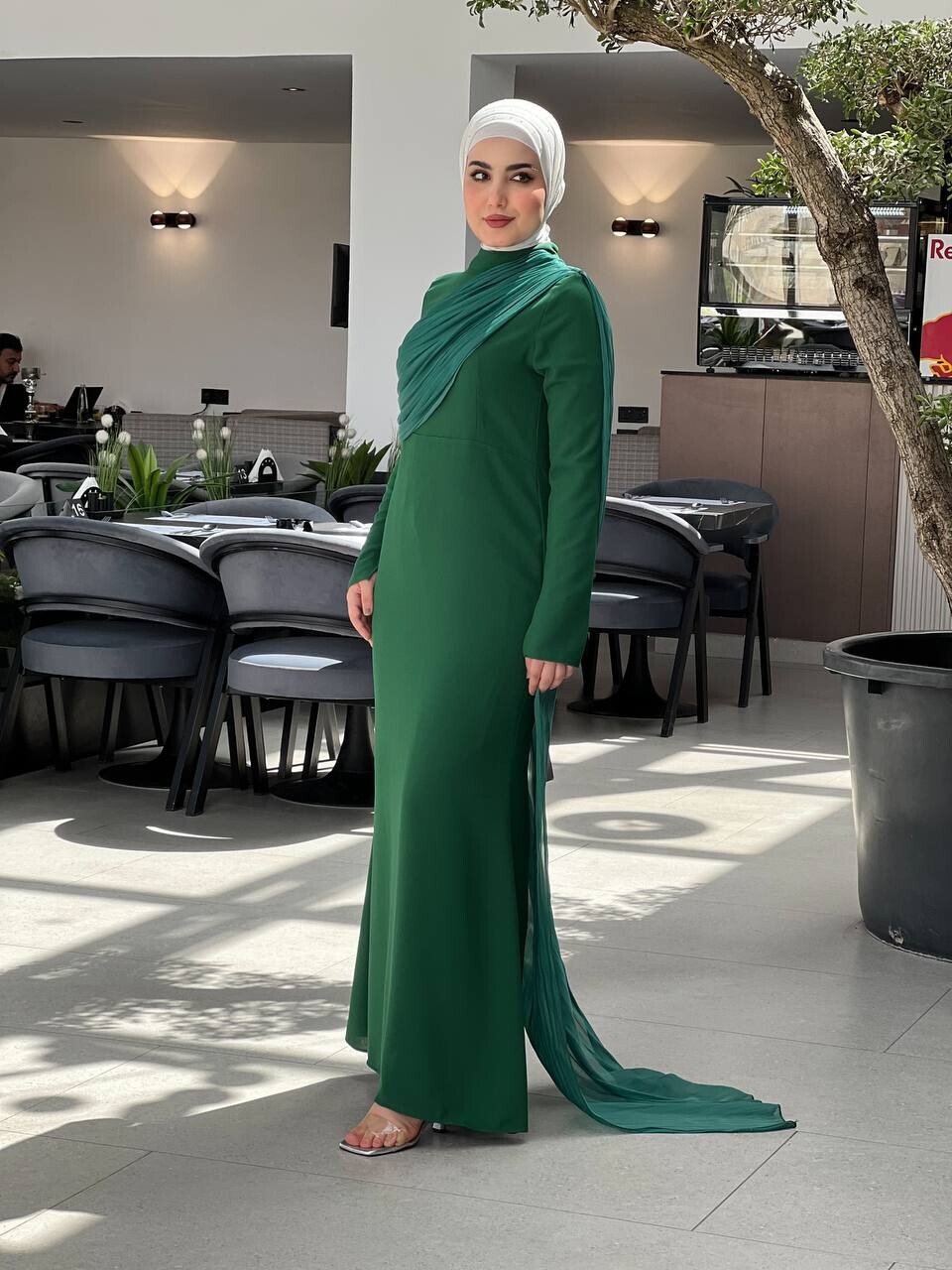 61531-29F- 4 فستان لون - اخضر - Thumbnail