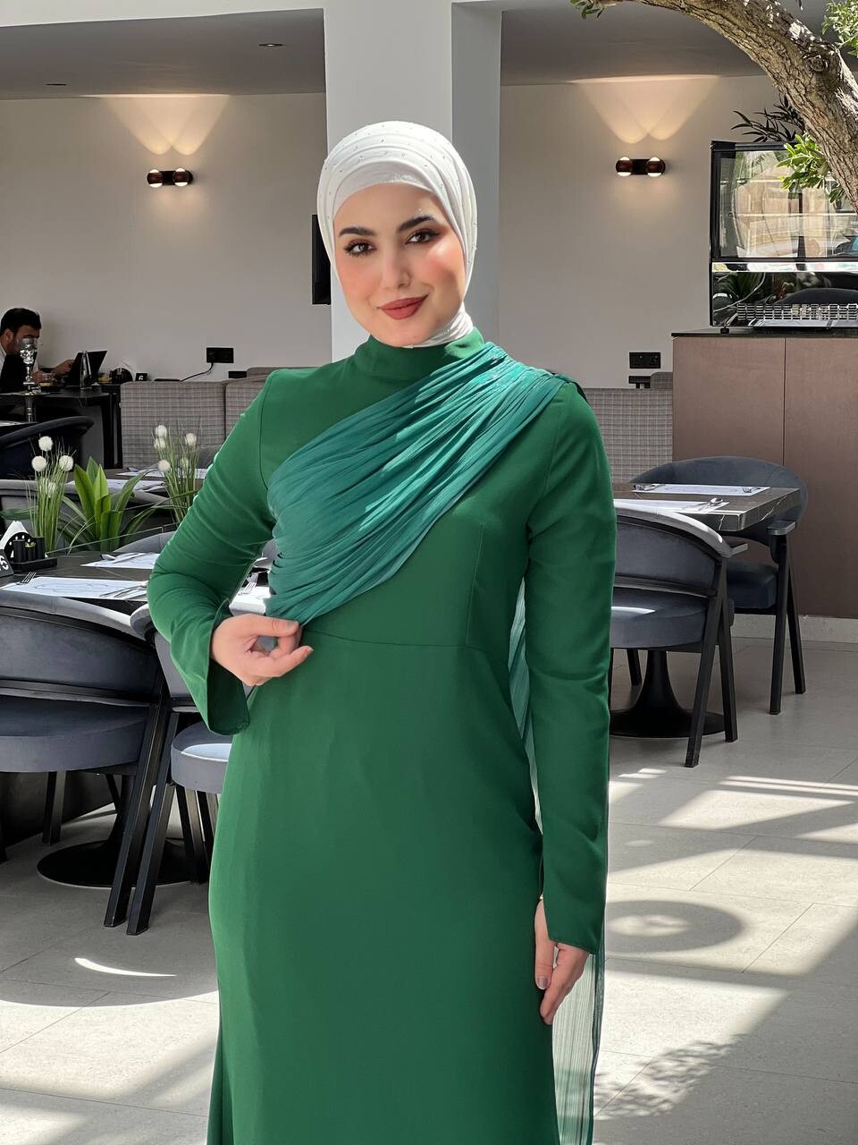 61531-29F- 4 فستان لون - اخضر - Thumbnail