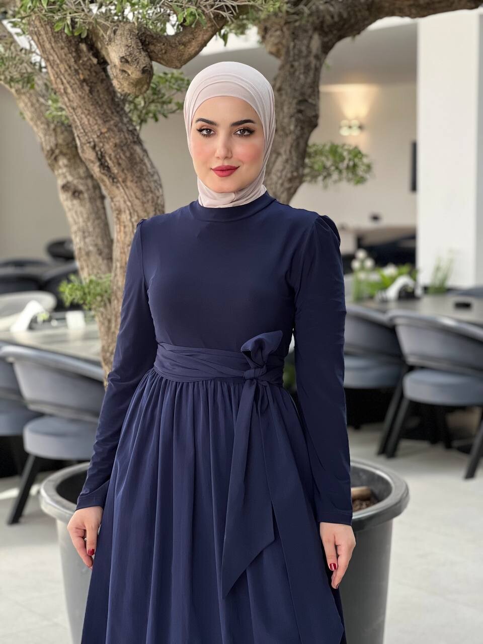 61564-25G-2 فستان لون - نيلي - Thumbnail