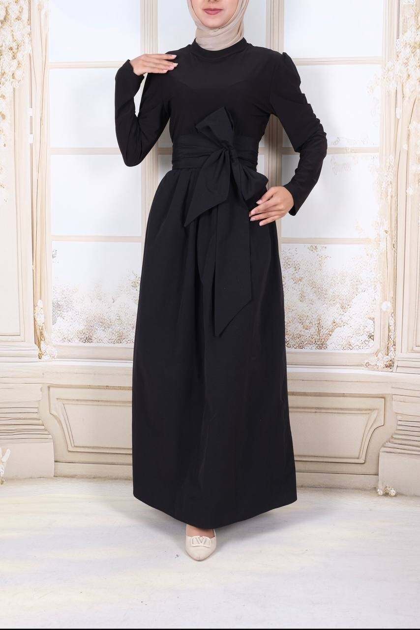 61564-25G-1 فستان لون - اسود - Thumbnail