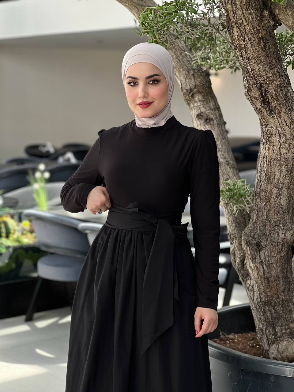 61564-25G-1 فستان لون - اسود - Thumbnail