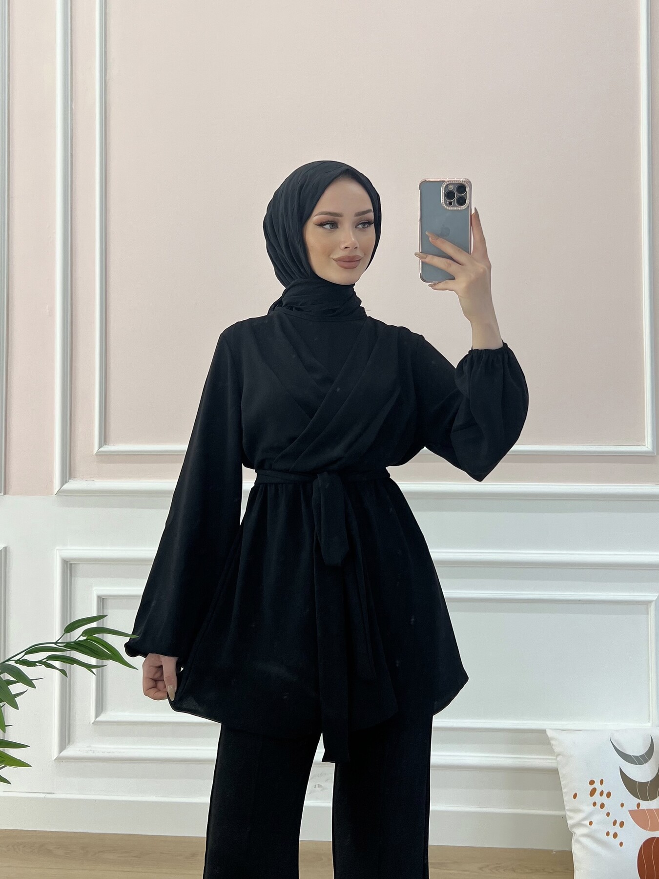 6336-12I-1 طقم قطعتين مع حزام - اسود - Thumbnail