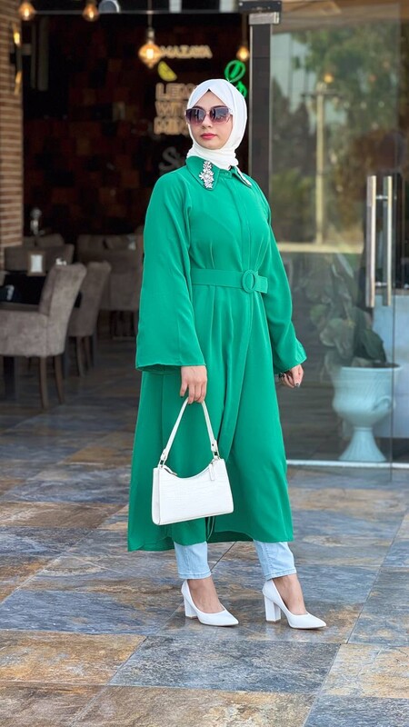 FOR YOU MODA - 6352-41M-3 مانتو سادة طرز ياخة - اخضر