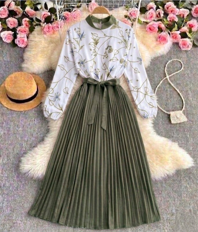 FOR YOU MODA - 6543-1I- 3 فستان مورد - خاكي