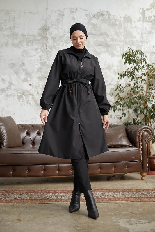 FOR YOU MODA - 7373-21T-1 ترانشكوت سادة - اسود