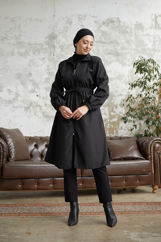 FOR YOU MODA - 7373-21T-1 ترانشكوت سادة - اسود (1)