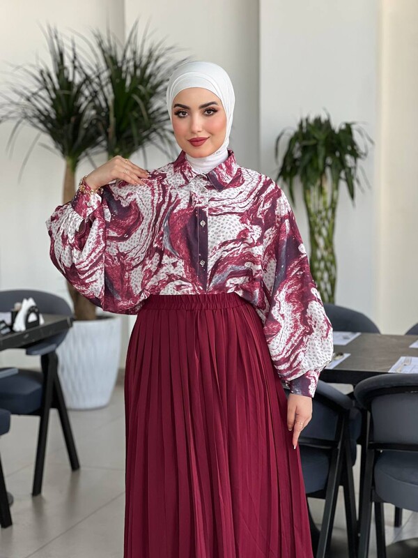 EFSUN MODA - 7452-21O- 3 سوت قطعتين - ماروني 