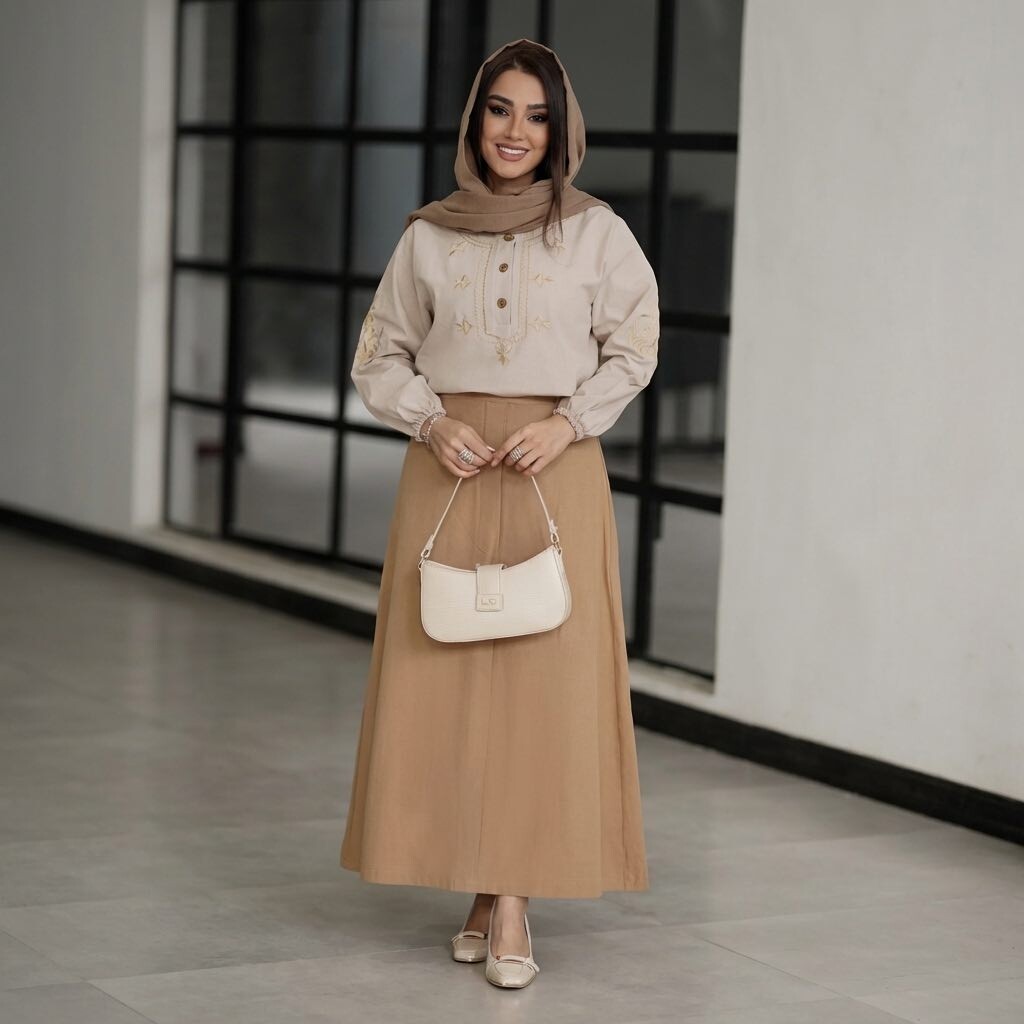 FOR YOU MODA - 7654-33L-2 سوت تنوره -بيج