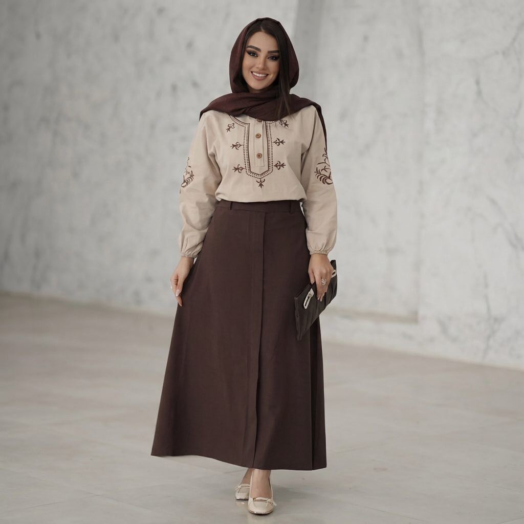 FOR YOU MODA - 7654-33L-5 سوت تنوره -جوزي