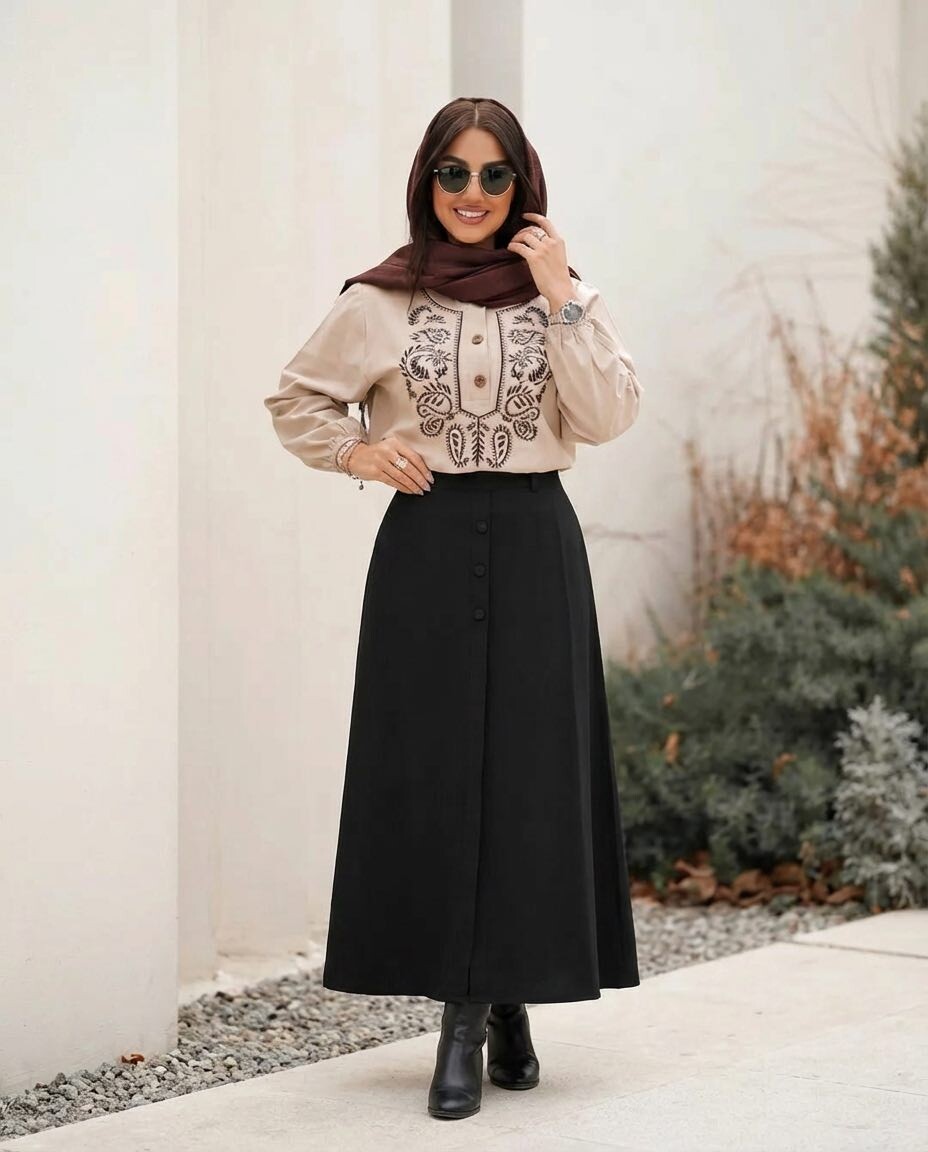 FOR YOU MODA - 7654-33L-1سوت تنوره -اسود