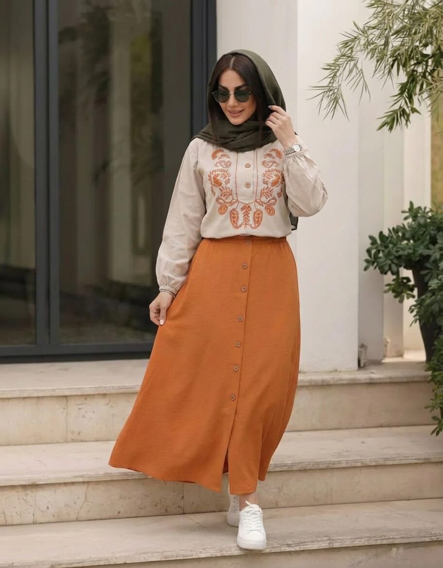 FOR YOU MODA - 7654-33L-6 سوت تنوره -برتقالي 