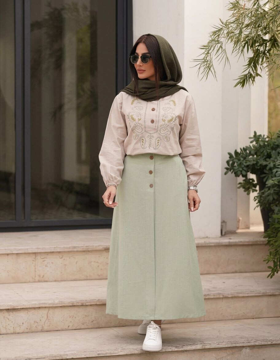 FOR YOU MODA - 7654-33L-4 سوت تنوره -اخضر