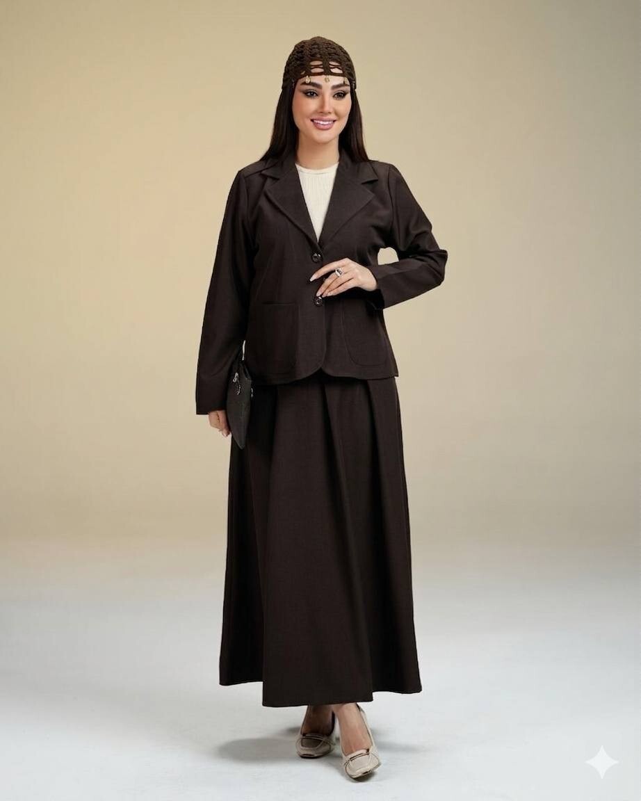 FOR YOU MODA - 7656-37O-6 سوت تنوره -جوزي داكن