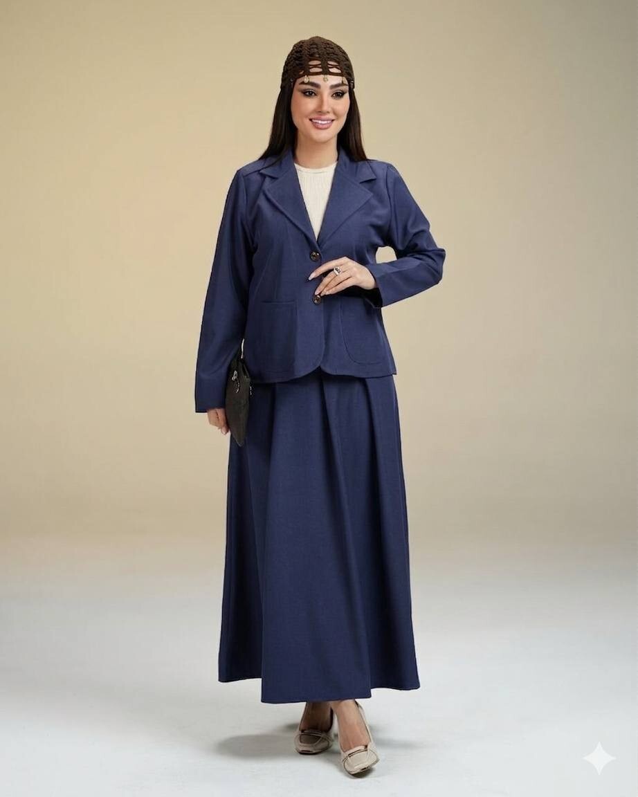 FOR YOU MODA - 7656-37O-4 سوت تنوره -نيلي