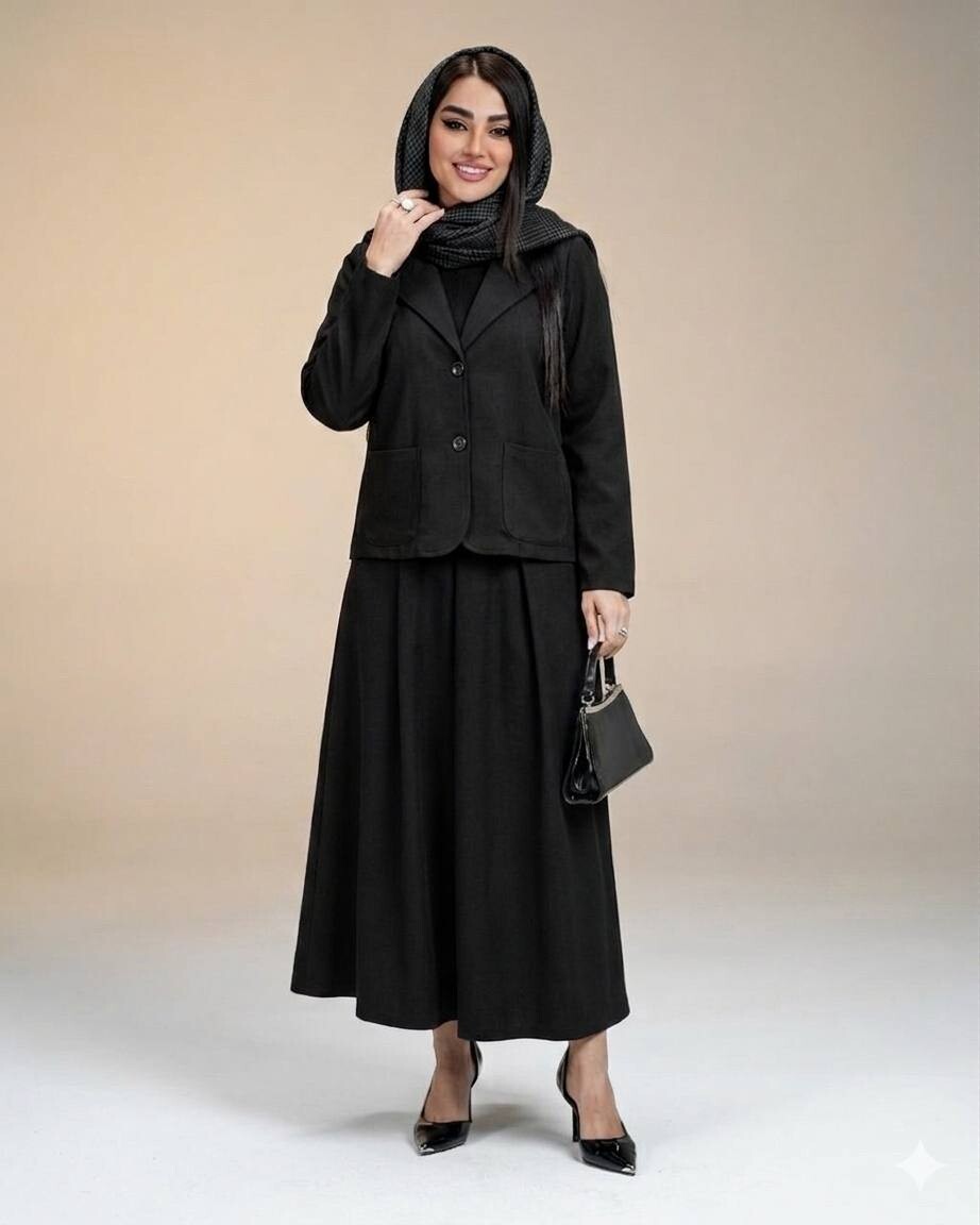 FOR YOU MODA - 7656-37O-1 سوت تنوره -اسود