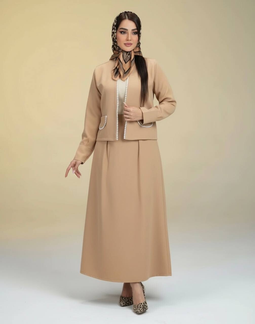 FOR YOU MODA - 7658-10K-2 سوت تنوره -بيج