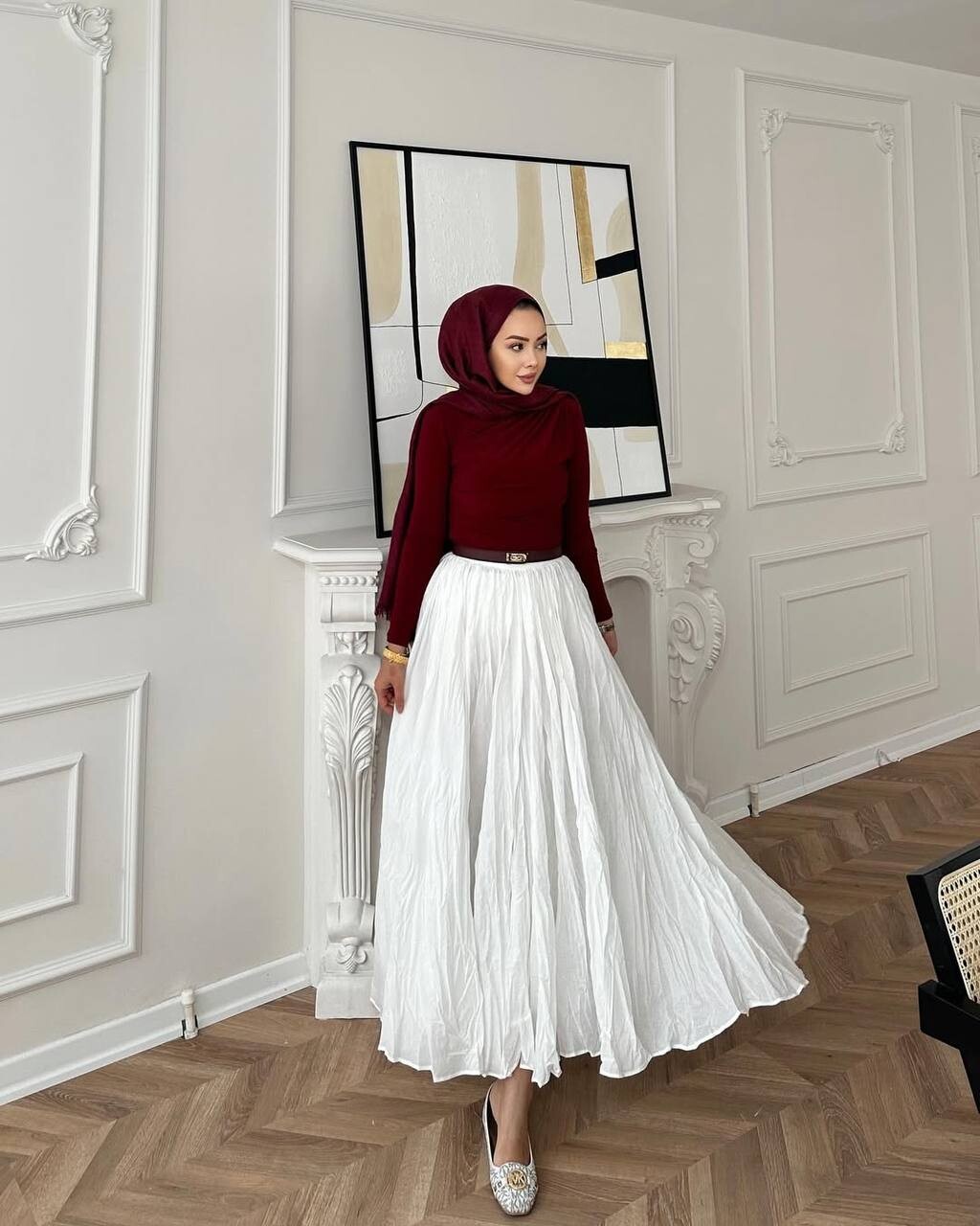 FOR YOU MODA - 7757-53A-7 تنوره لون - ابيض 