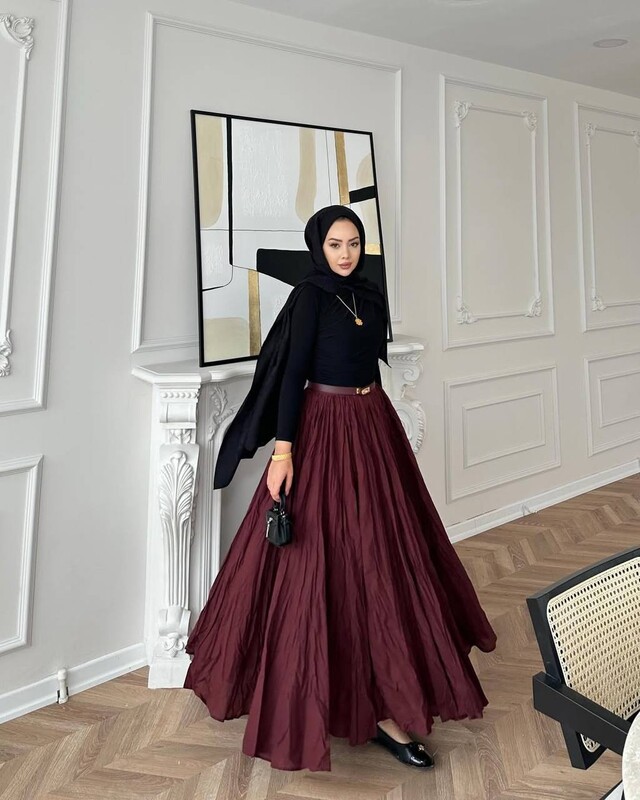 FOR YOU MODA - 7757-53A-3 تنوره لون - ماروني 