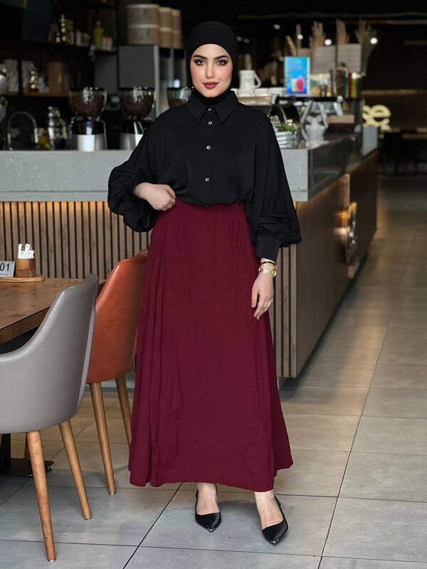 FOR YOU MODA - 7757-53A-3 تنوره لون - ماروني (1)