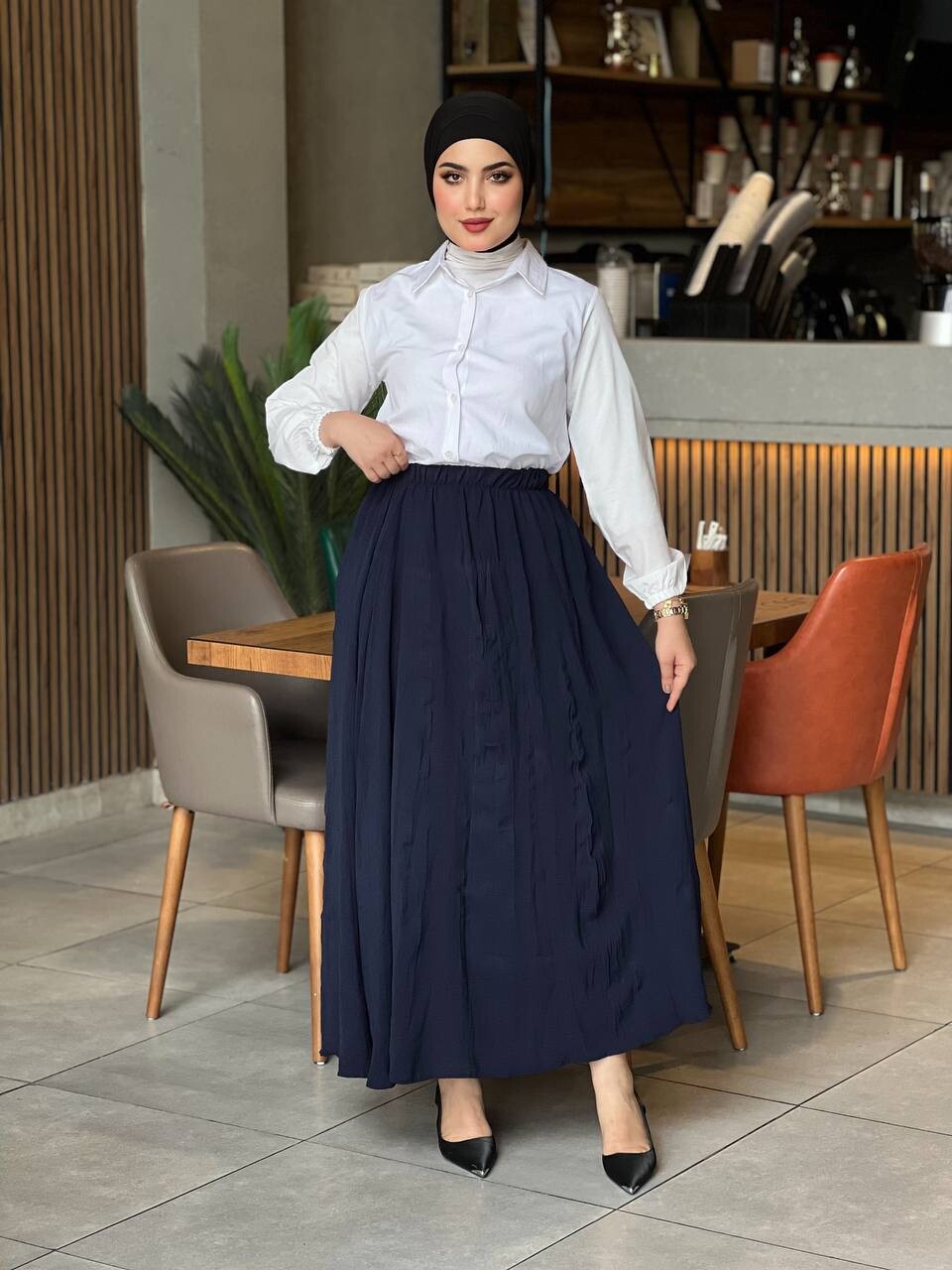 FOR YOU MODA - 7757-53A-5 تنوره لون - نيلي (1)