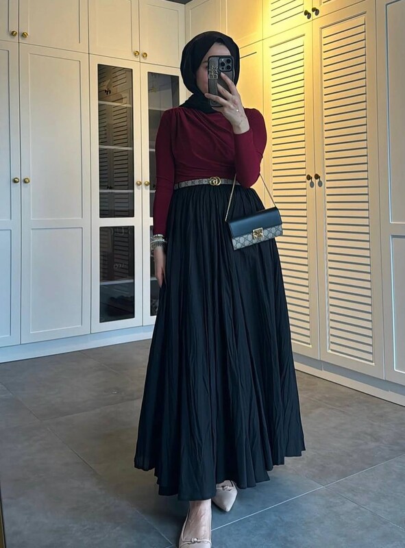 FOR YOU MODA - 7757-53A-2 تنوره لون - اسود 