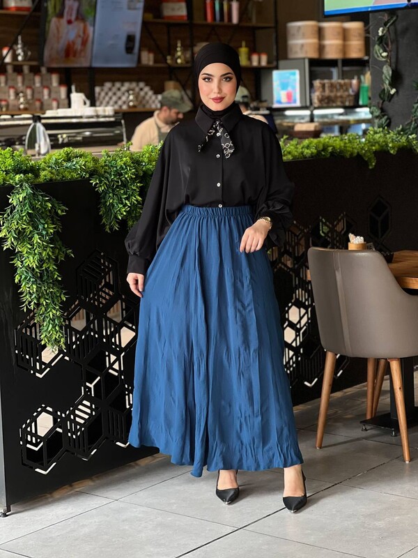 FOR YOU MODA - 7757-53A-6 تنوره لون - ا زرك