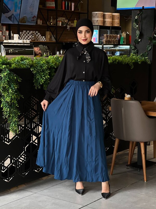 FOR YOU MODA - 7757-53A-6 تنوره لون - ا زرك (1)